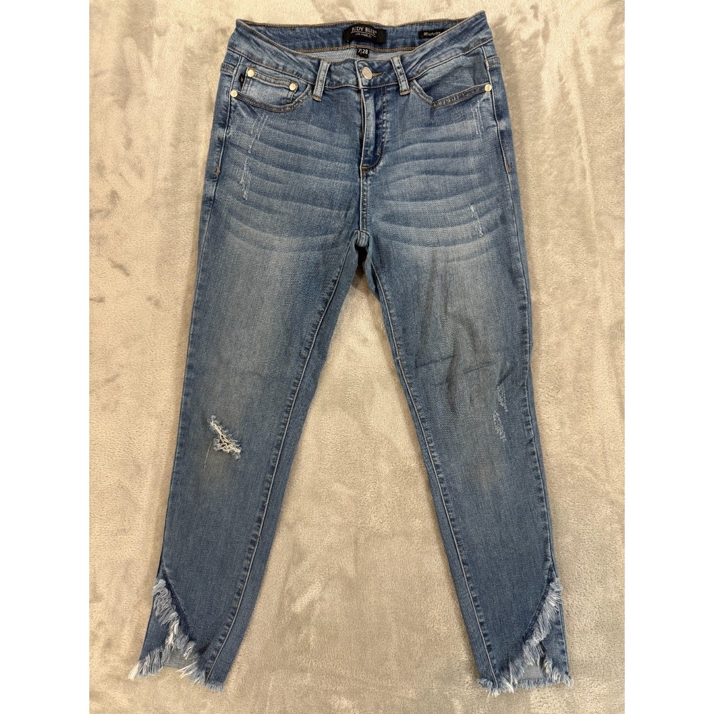 Judy Blue Los Angeles Jeans Womens 7 Skinny Cropped Ankle Ripped Step Frayed Hem